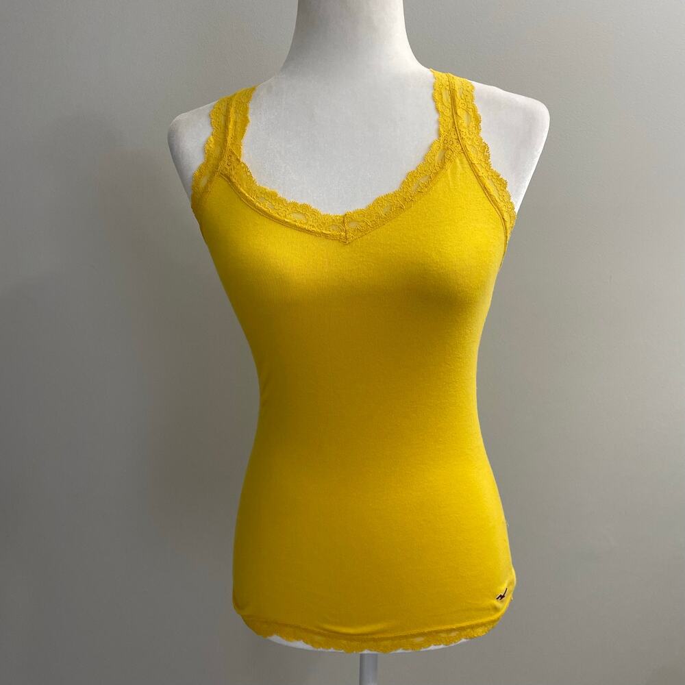 Hollister Yellow Lace Trim VTG Tank Top Size Small Y2K -Coquette